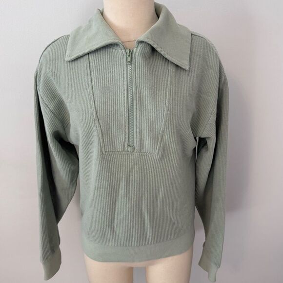 Thread & Supply Aqua Gray Ribbed Quarter-Zip Pullover Sweater Size Small - Picture 2 of 7